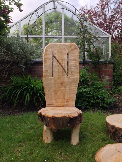 The completed chair, a fantastic use of conifer logs!